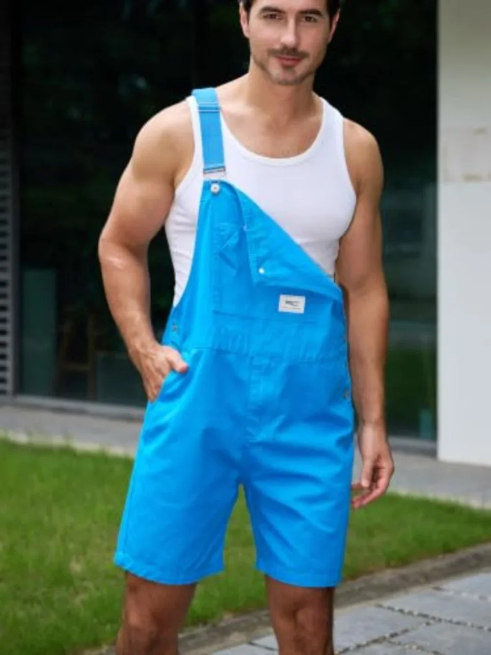 Men's Y2K Bib Overall Shortalls Cotton Relaxed Fit Cargo Pockets